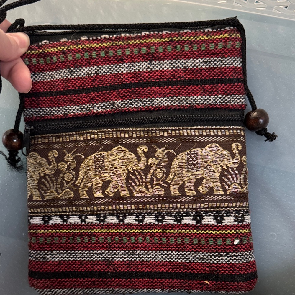 Bohemian Elephant Pattern Crossbody Bag - Red and Brown